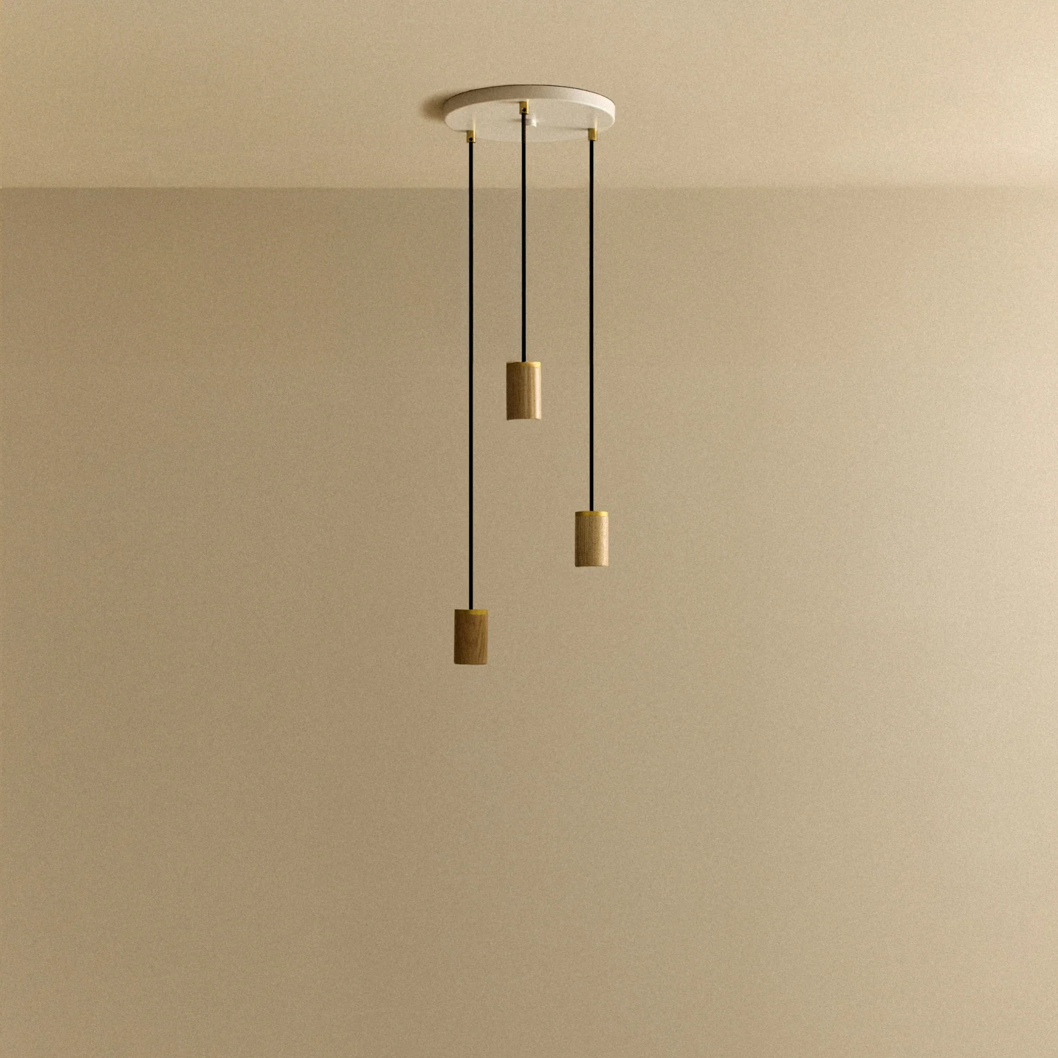Triple Pendant in Oak - White Canopy