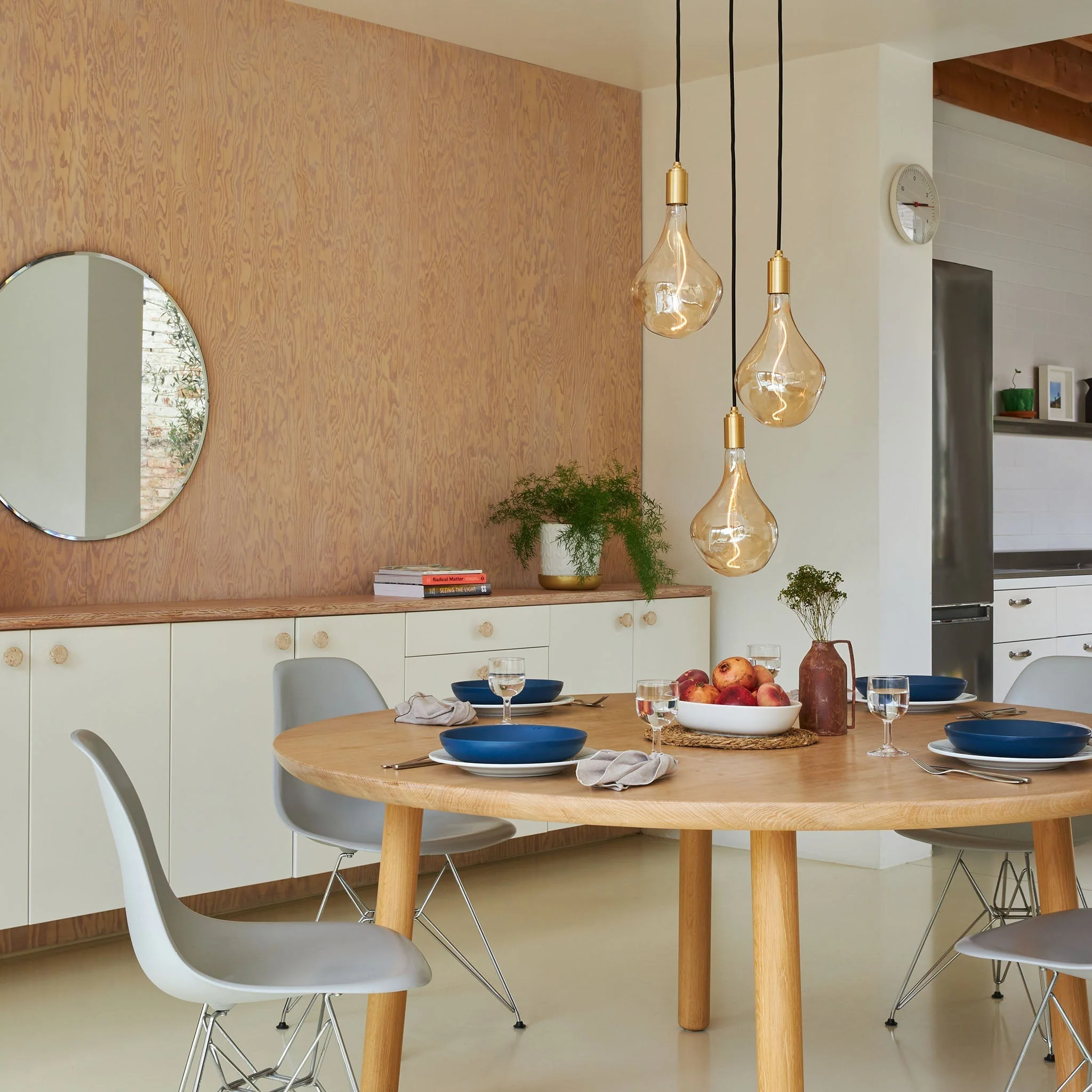 Triple Pendant in Oak - White Canopy - Image 3