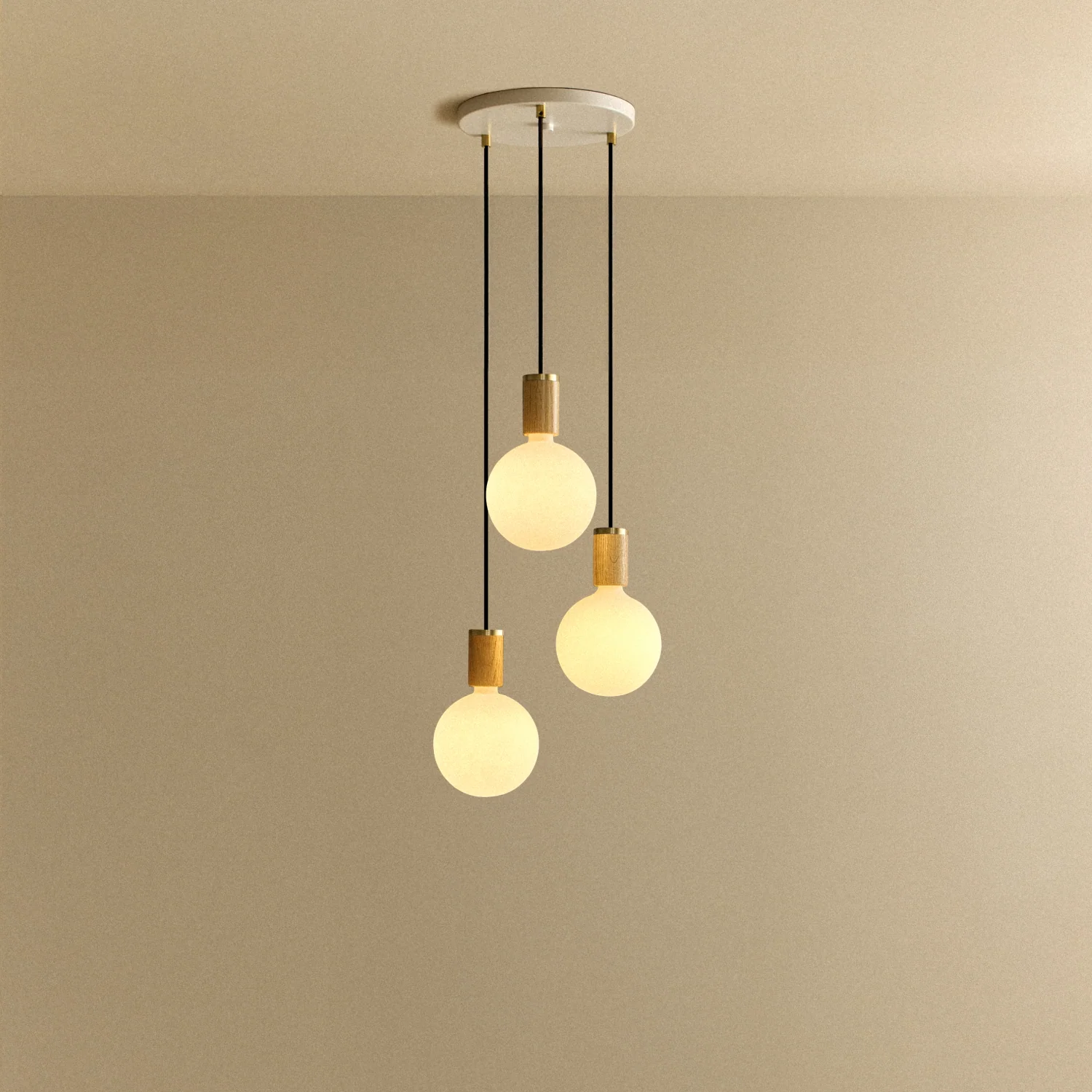 Triple Pendant in Oak + Sphere IV
