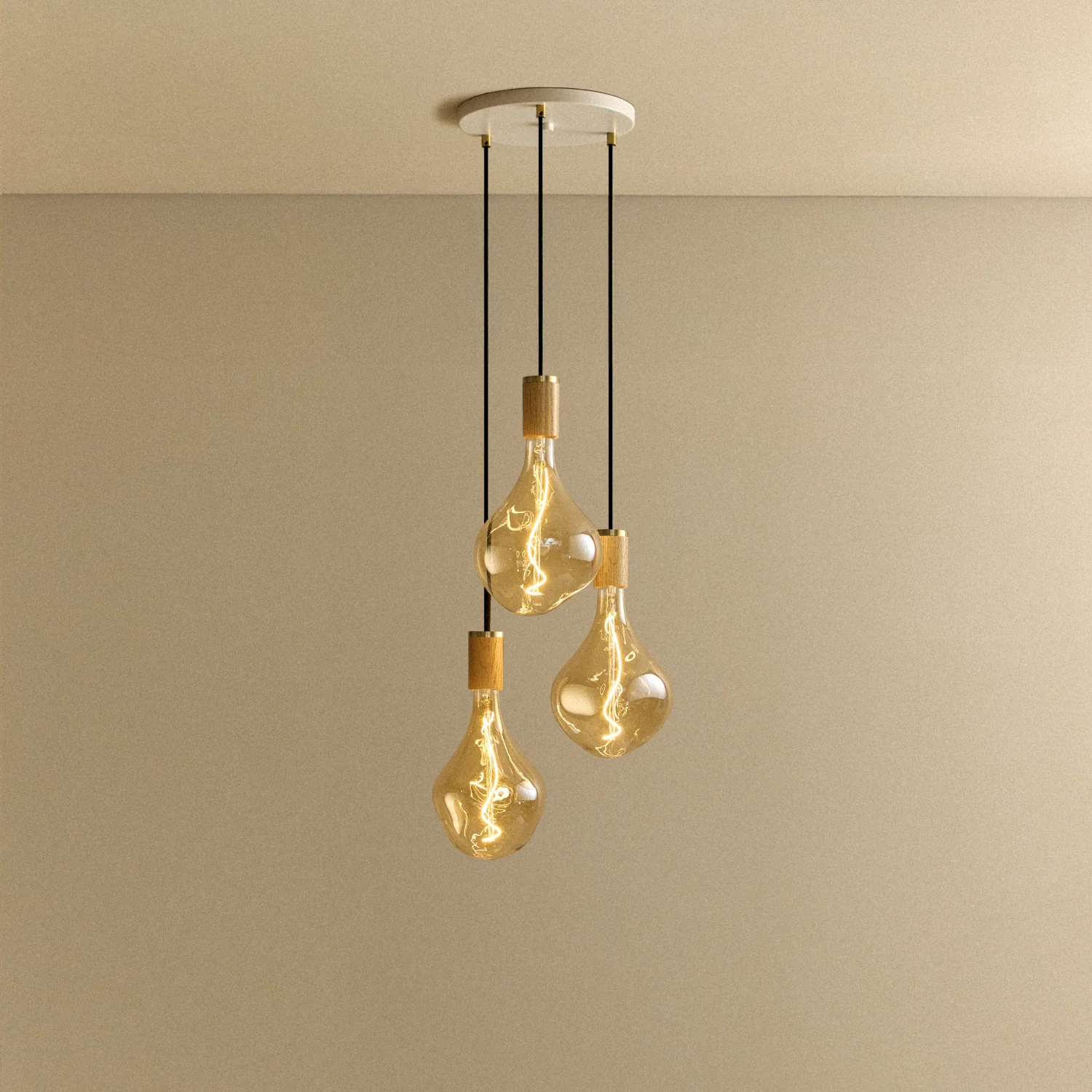 Triple Pendant in Oak + Voronoi II