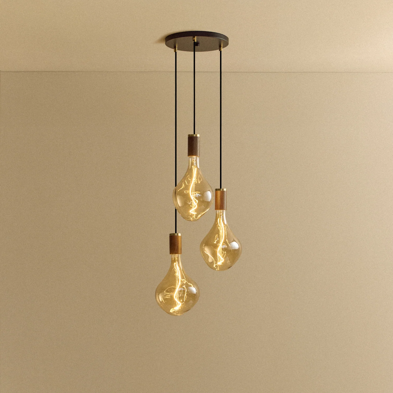 Triple Pendant in Walnut + Voronoi II